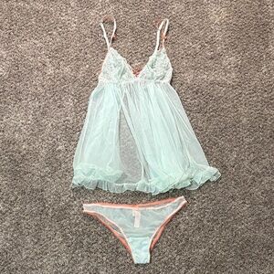 Victoria's Secret Mint Green Lace Chemise Set